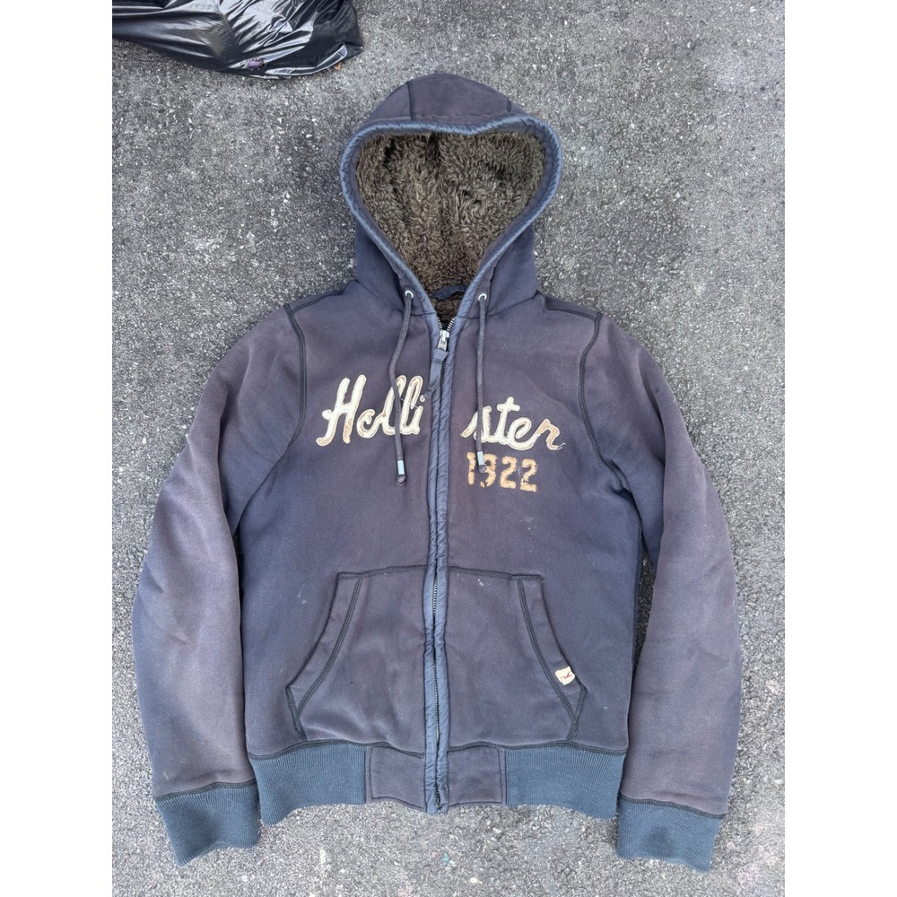 Hollister Strands Point Sherpa Lined Full Zip Hoodie Navy Blue Mens Large 1922